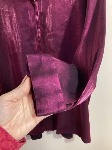 Vintage 90s Y2K Liquid Satin Button Up Blouse Size 24 Phoebe Buffay Party Dressy - Picture 8 of 14