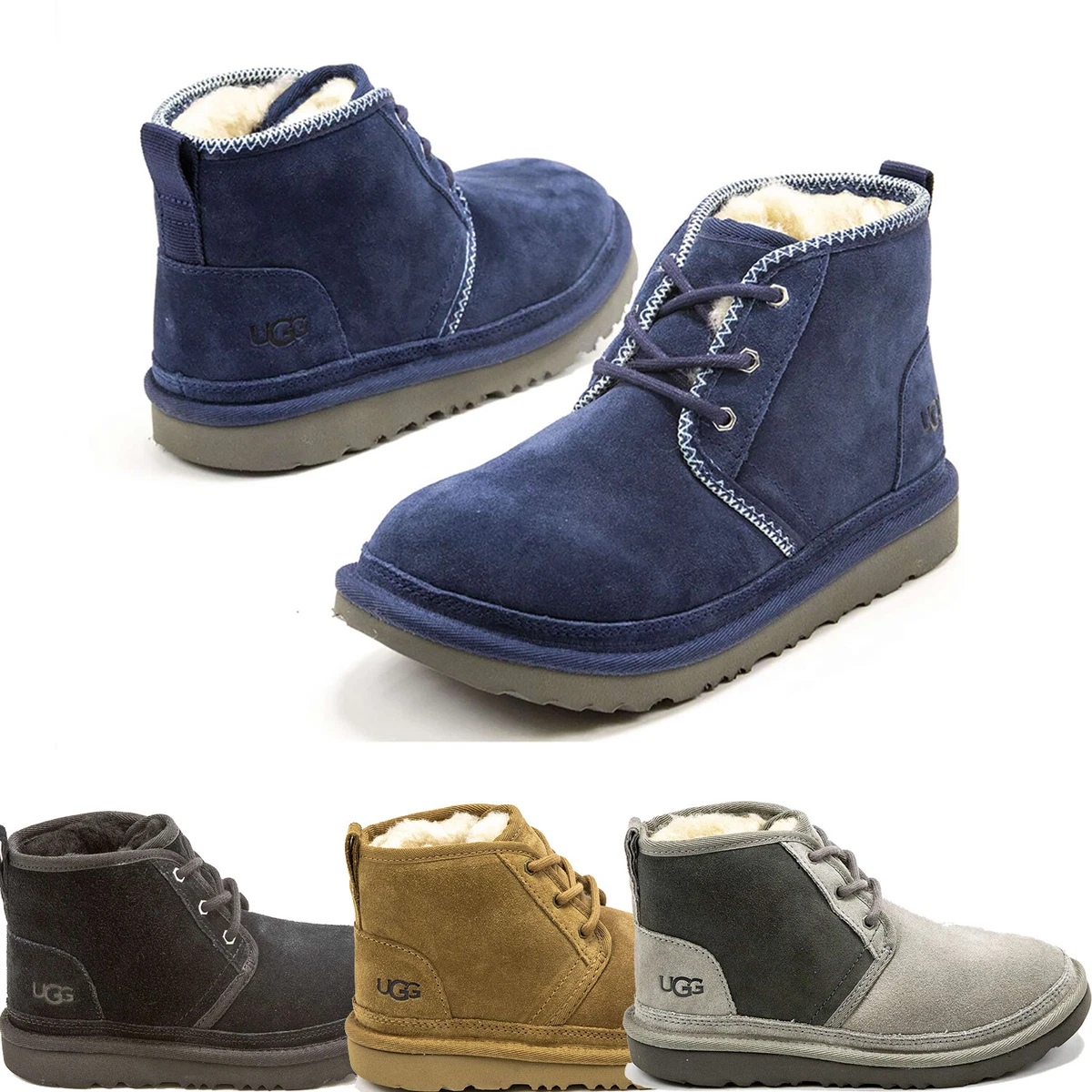 Boys Ugg Neumel II Suede Lace Up Sheepskin Lined Boots NEW