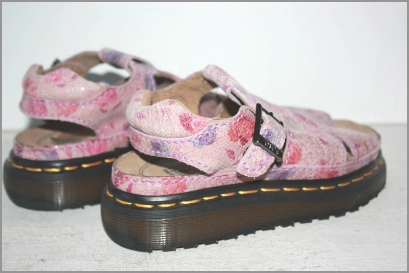 Dr Martens Enfants Sandales Compensées Cuir Motifs Fleurs Mauve T 33 TBE - Photo 1/4