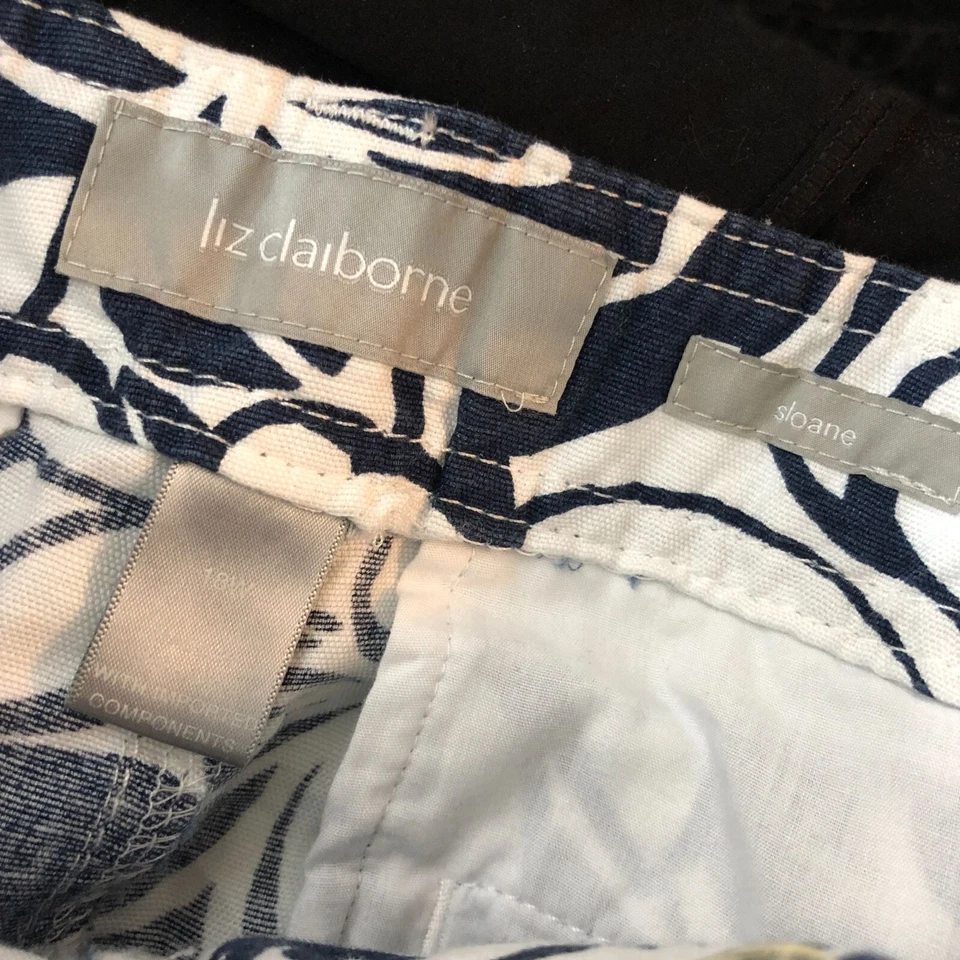 Pantalones Cortos Liz Claiborne Mujer Estampado Floral Sloane Lino Mezcla Algodón Azul Marino 18W Foto 3 de 4