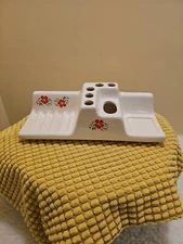 Vintrex Ceramic 1940s  Soap Toothbrush Caddy  Ivory Floral Rare Bath Fixture