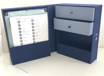 Savor All-in-One Desk Vault Organizer Storage Box Blue -Drawers Files Labels NEW