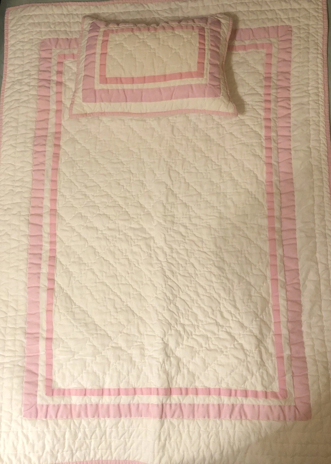 Pottery Barn Kids Quilt 46” X 33” and Sham White 15” X 12” Cotton White/Pink