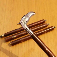 Antique Style Wooden Walking Stick Vintage Chrome Brass Eagle Head Handle Cane