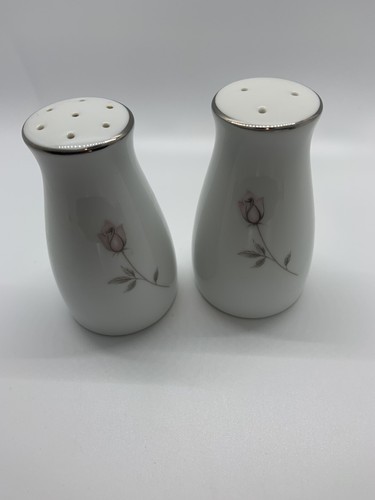Noritake PASADENA Pink Rose Bud Salt and Pepper Shaker Set 3-1/4" Silver Trim - Picture 3 of 9