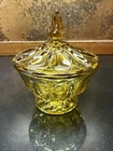 Vintage Anchor Hocking Amber Glass Covered Candy Dish Fairfield Pattern Pedestal