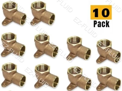 EZ-FLUID 1/2" C X FIP Drop Ear Elbow,Sweat X FIP Drop Ear 90,Lead-Free Copper Brass.