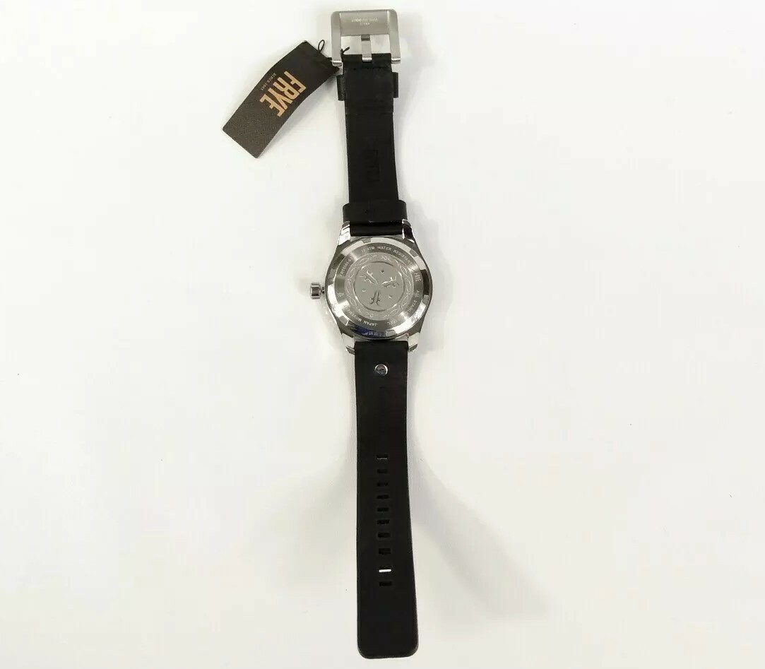 Frye Watch Bowery Black Leather Strap Silver Multi-dial 