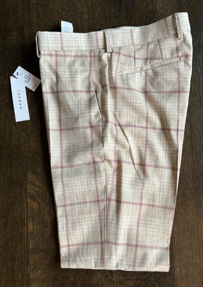 NWT TOPMAN Pink/Tan Check Skinny Dress Pants Sz. 32 Short Men's Inseam