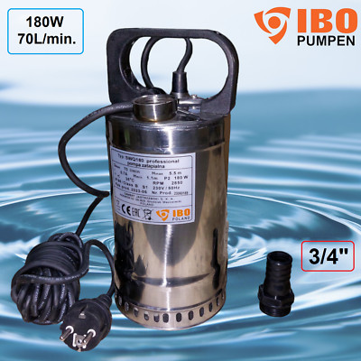 Edelstahl Tauchpumpe SWQ180 – 180W, 70L/min Förderleistung, Förderhöhe 5,5m, Ideal Für Brunnen, Schwimmbäder & Teiche