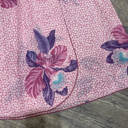 1960s Floral PBJ Hawaiian Style Pink Hibiscus Print Wrap Mid Length Dress Sz S - Picture 3 of 9
