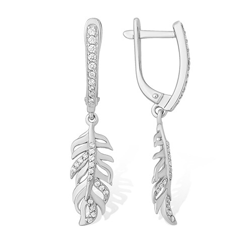 Ohrringe Ohrschmuck HäNger Silber Zirkonia Feder Echtschmuck Bei Secretforyou-image
