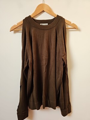 Whistles Wolle Seide Mischung olivgrün dünner Strick Cold Shoulder Pullover S