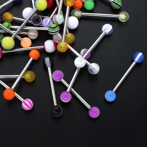 10-100pcs Double Acrylic Ball Tounge Nipple Ear Rings Bars Body Piercing Jewelry - Picture 5 of 17