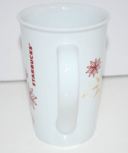 Cup Mug Starbucks Coffee Tall 12 oz Holiday Snowflake Poinsettia Red Cream - Picture 5 of 7