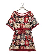 CHANEL Coco Mark Pattern Pile Dress Red Gray Sports Line Size 38 M SR1981