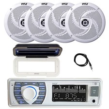Pyle Marine Bluetooth Receiver, 4x 8'' 320W Speakers, Antenna, Cover White 