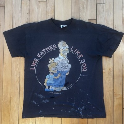 Vintage 90s Distressed The Simpsons Bart Homer Father Son Shirt Paper Thin L 
