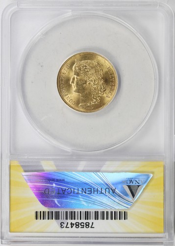 1896-B Switzerland Gold 20 Francs ANACS MS60 Details Scratched - Picture 2 of 4