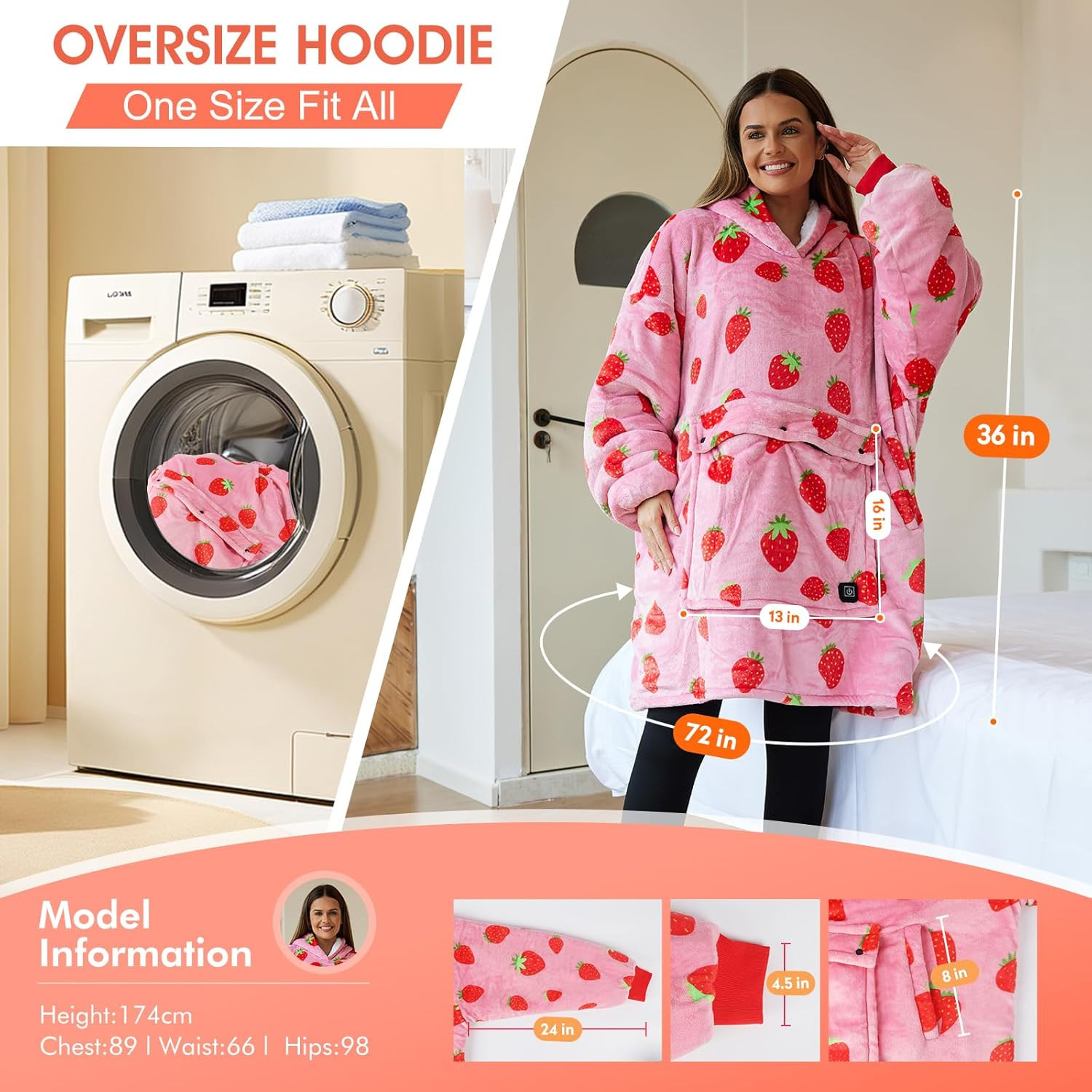 Heated Wearable Blanket Hoodie USB Heated Sweatshirt Blanket Oversized