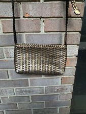Vintage CEM Leather Woven Braided Metallic Crossbody Handbag
