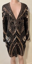 Express Sequin Embellished Dress Black Gold XL EUC 