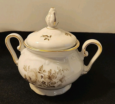 Vintage WINTERLING Bavarian Gray Leaf Pattern Fine China SUGAR Bowl Germany