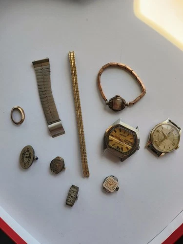Vintage Gold Filled 10k Watch Parts Repair Bulova Homis Seiko Aseikon Lot