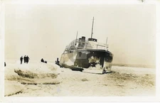 Pere Marquette PMRR 19 Ferry in Ice 1910s Ludington Michigan RPPC Postcard COPY