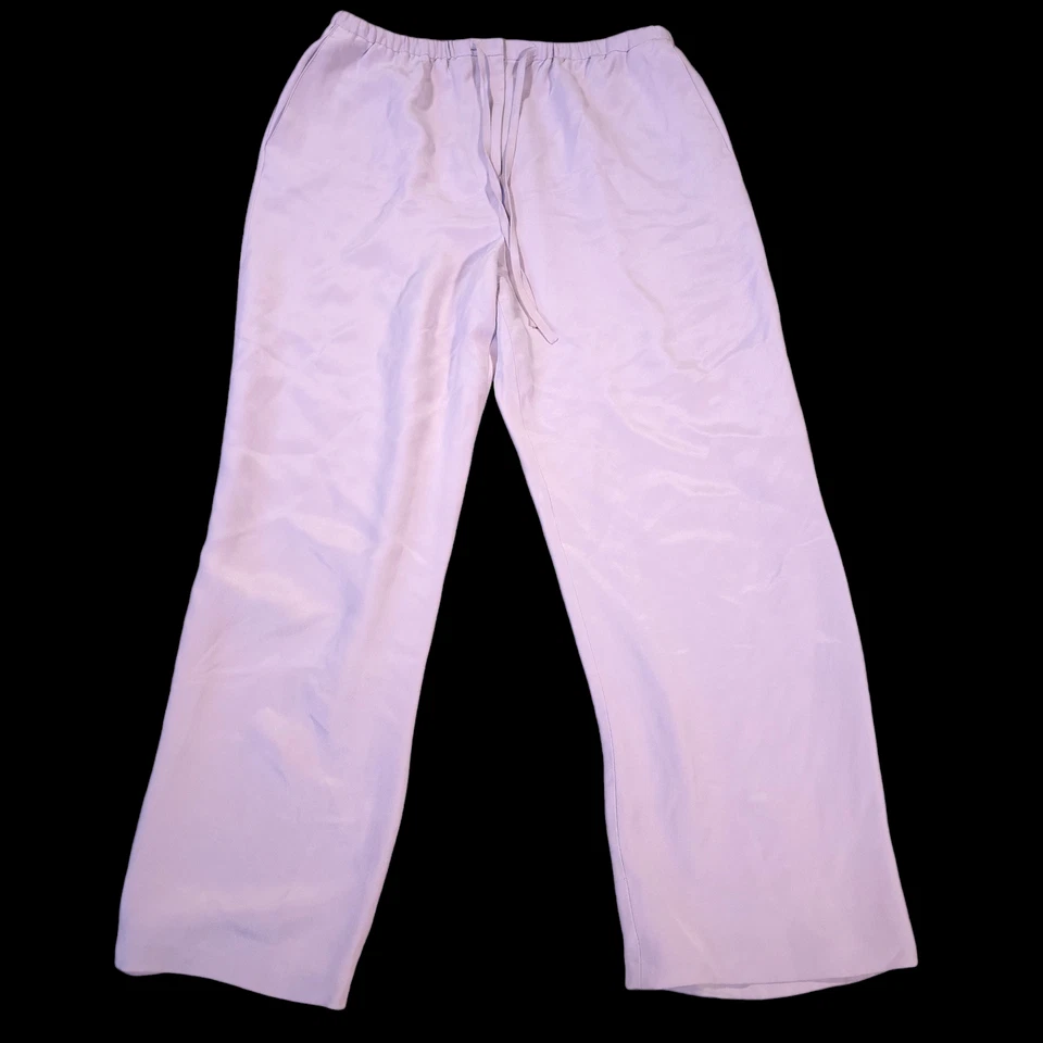 Pantalones de seda Due Per Due en lila botón cremallera cierre cordón mujer talla 14P Foto 2 de 4