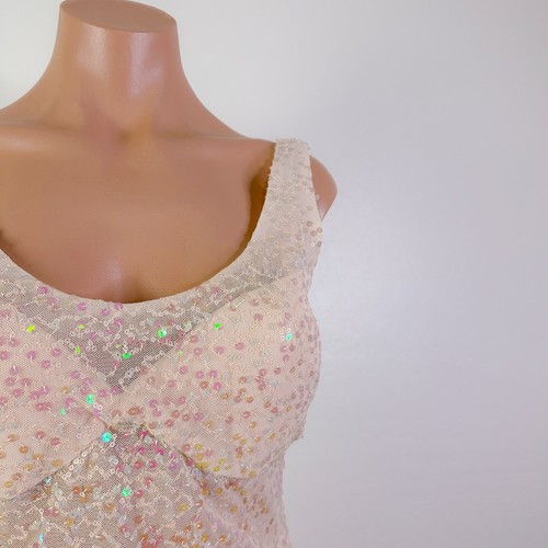 Nightway Sequin Scoop Neck Sleeveless Gown Maxi Dress Sheer Champagne Sz 8 NWT - Picture 3 of 13