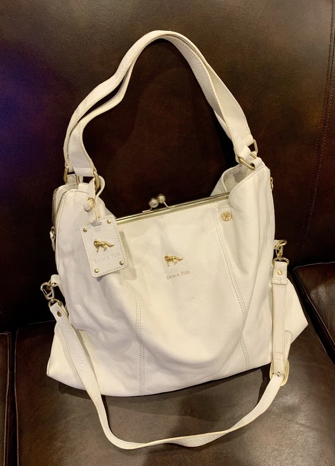 Emma Fox XLarge Kisslock Ivory Pebbled Leather Convertible Shoulder Bag - Image 2 of 4