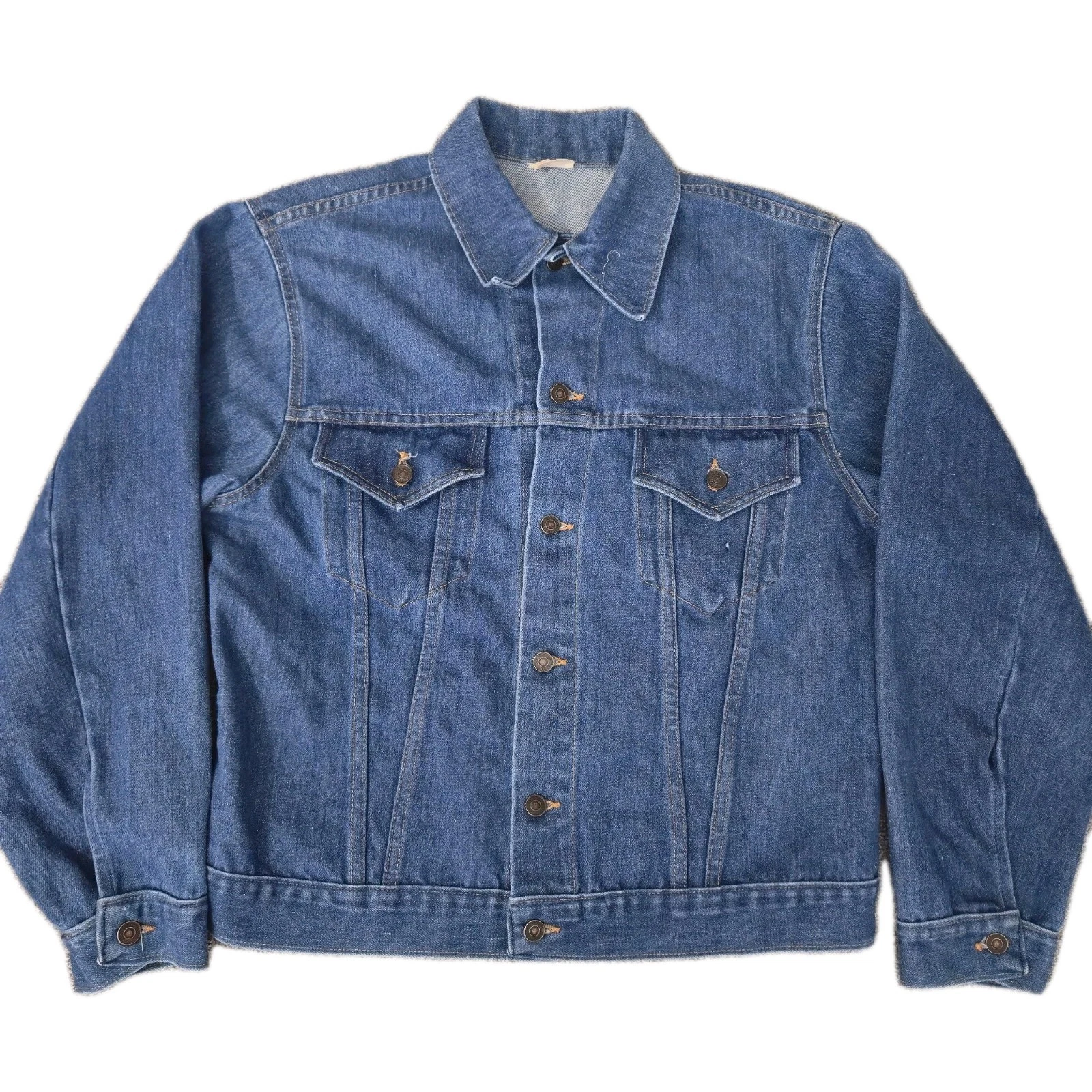 Vintage 70s Denim Jacket Trucker Jacket Size Size 46 Large Blue Rider Duster