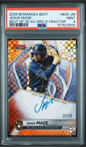 Jesus Made Auto X-Fractor Orange /25 2025 Bowman’s Best Milwaukee Brewers PSA 9