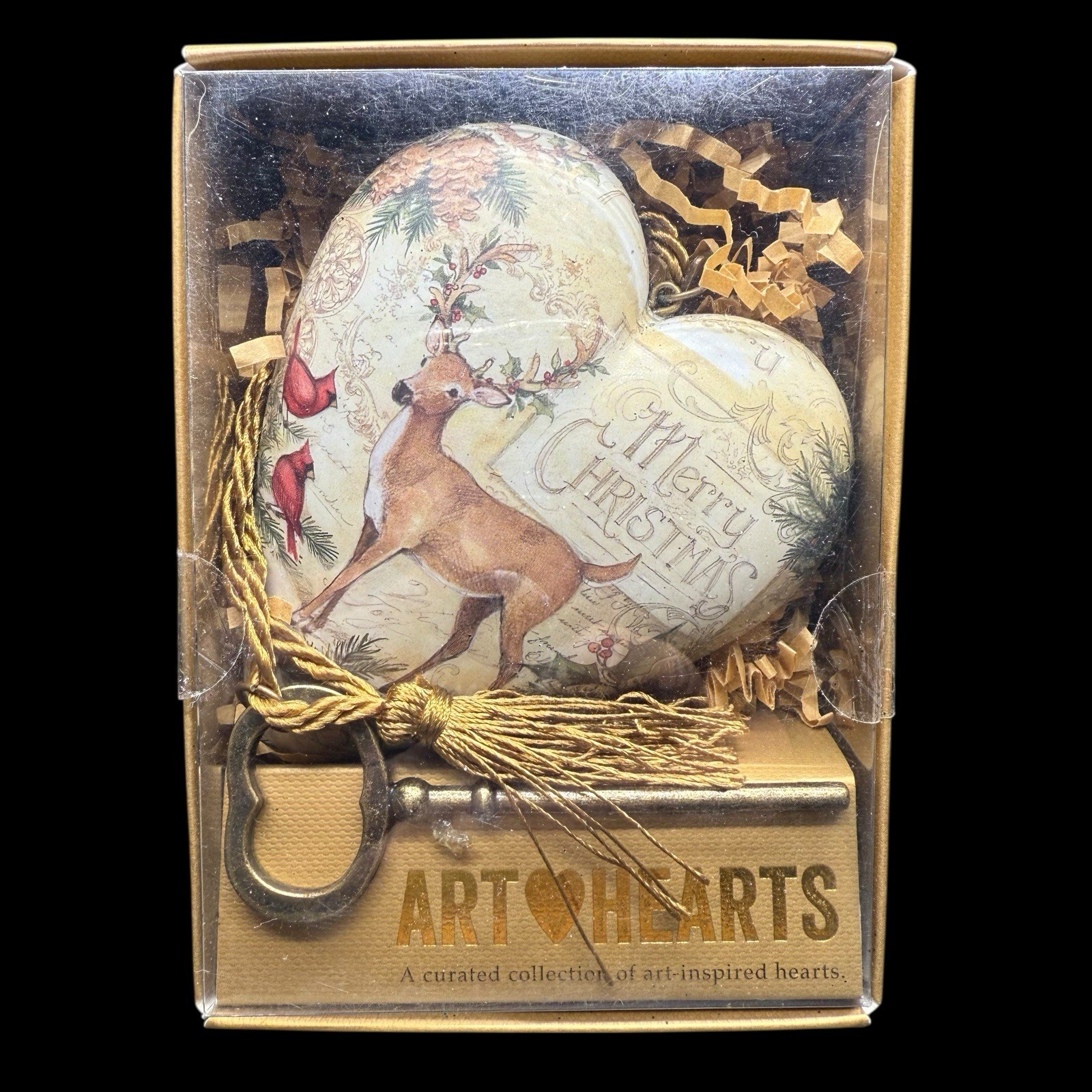 Demdaco Art Heart MERRY CHRISTMAS DEER CARDINAL With Key NEW In Box