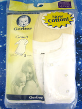 VTG 2PK Gerber Baby Gown Sleep Sack Suits 100 Cotton Yellow NEWBORN 0-3 Mo