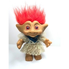 Vintage Large Troll Doll Star Gem Belly Button Red Hair Ace Novelty Dress 8.5"