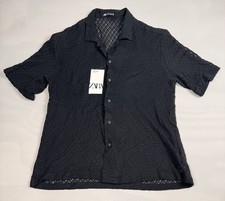 Polo Zara Geometrica Jacquard Bottoni Maglia Texture Nera Uomo L Nuova con etichette Vendita al Dettaglio $59