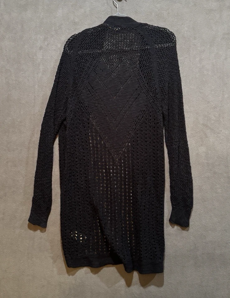 Cárdigan largo Roxy para mujer talla XL negro frente abierto suéter plumero festival boho Foto 2 de 4