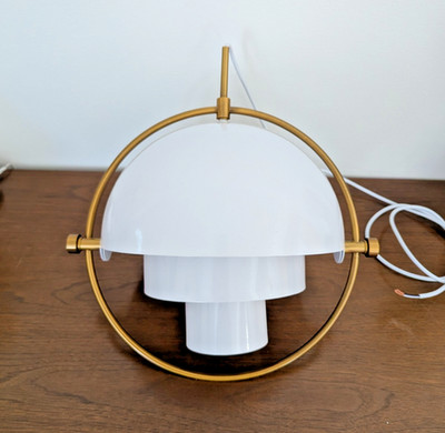 GUBI Modern Multi-Light Danish Pendant Fixture White and Brass By Louis Weisdorf