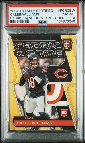 2024 PANINI TOTALLY CERTIFIED FABRIC GAME ROOKIES CALEB WILLIAMS RC 5/10 PSA 8