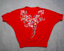Vintage 80s Batwing Sweater Womens M Red Floral Print