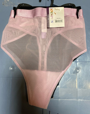 No Boundaries 2-Pack Women s Mesh Thong Panties XXL Pink/Black Stretch Sheer
