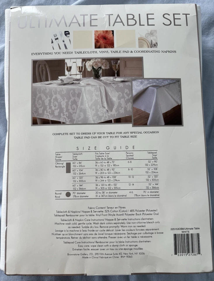 Ultimate Table Set White 60 x 84 tablecloth rectangular, 8 Napkins & Vinyl Pad - Image 2 of 4
