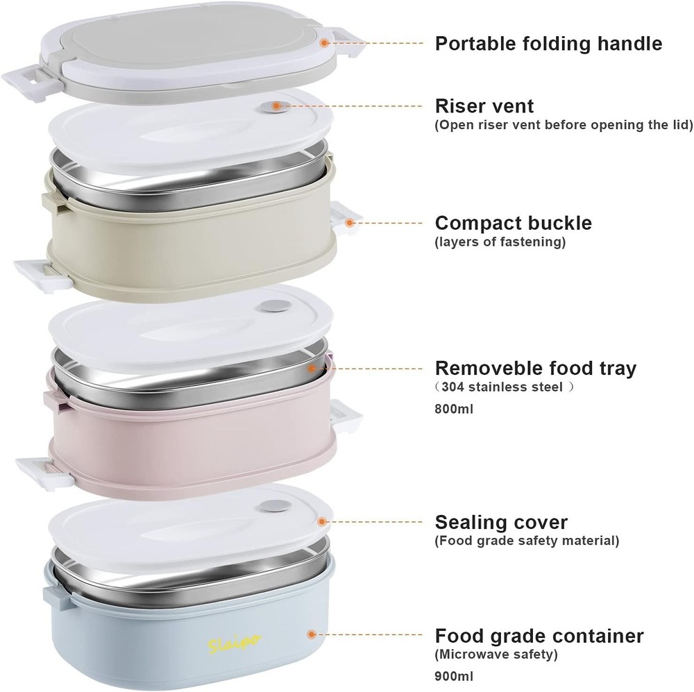 Stackable 3-Compartment Bento Box with Insulated Lunch Bag for Adults