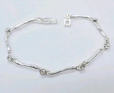 Crystal Silver Tone Bracelet Scallop Design Elegant 7 in Vintage 