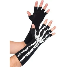 Amscan Black Skeleton Glow-In-The-Dark Fingerless Gloves - 1 Pack - Perfect Spoo