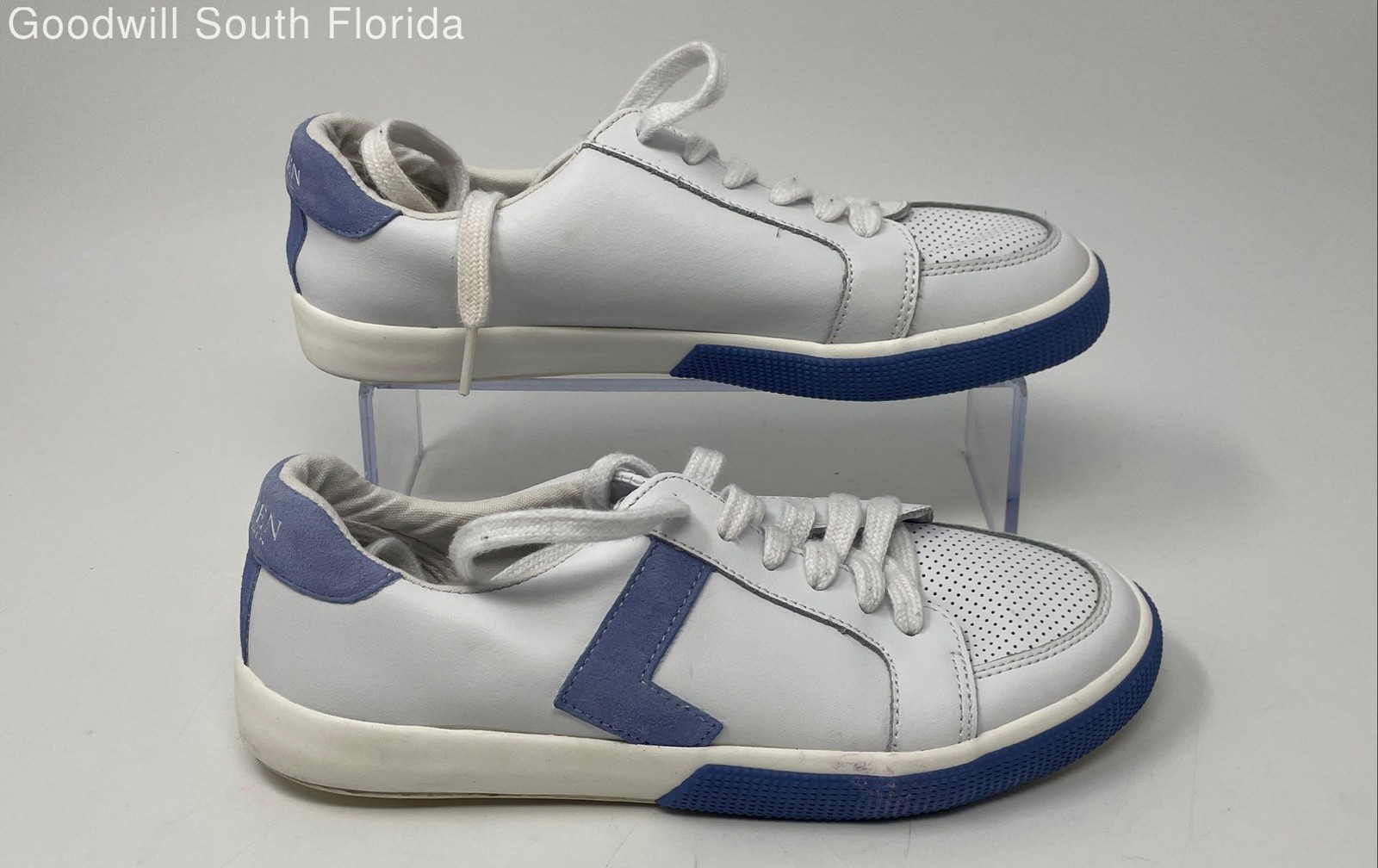 Lauren Ralph Lauren Womens Jennefer White Blue Lace-Up Sneaker Shoes Size 7 thumbnail 2