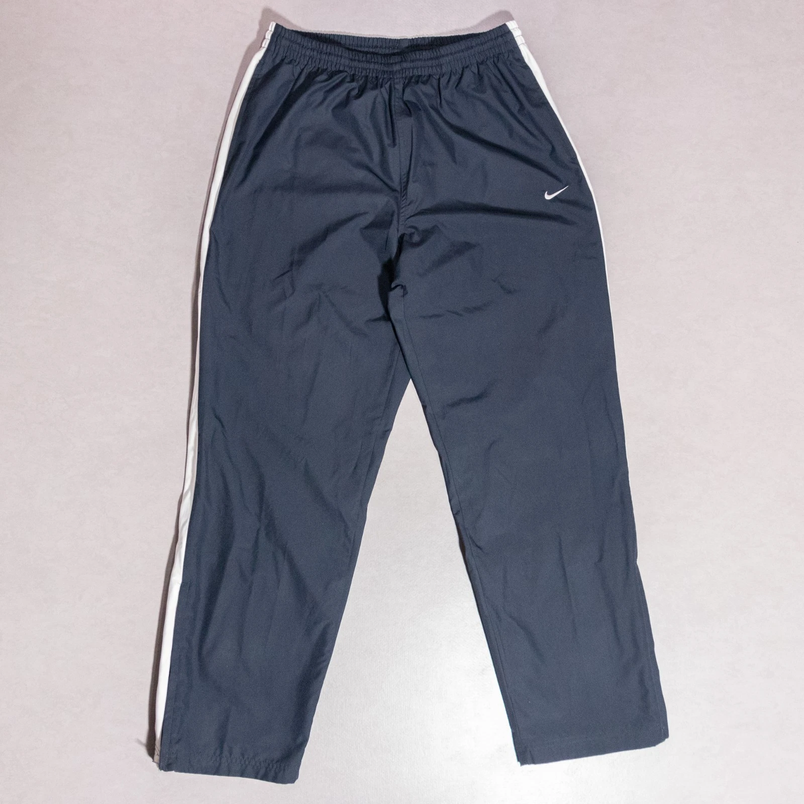 Nike Classic Woven Mesh Lined Side Stripe Navy Blue Track Pants Mens Medium y2k