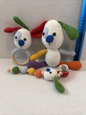 Handmade Crochet Amigurumi Bunny Baby Gift Set   Rattle, Teether  Pacifier Clip